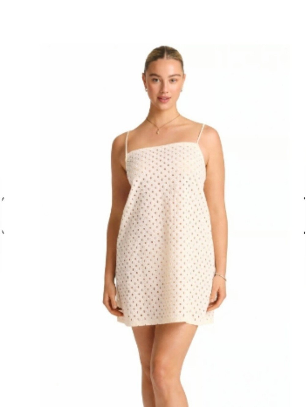 New Vitamin A Ivory Eyelet Adjustable Strap Mini Swim Cover Up Dress Size Small